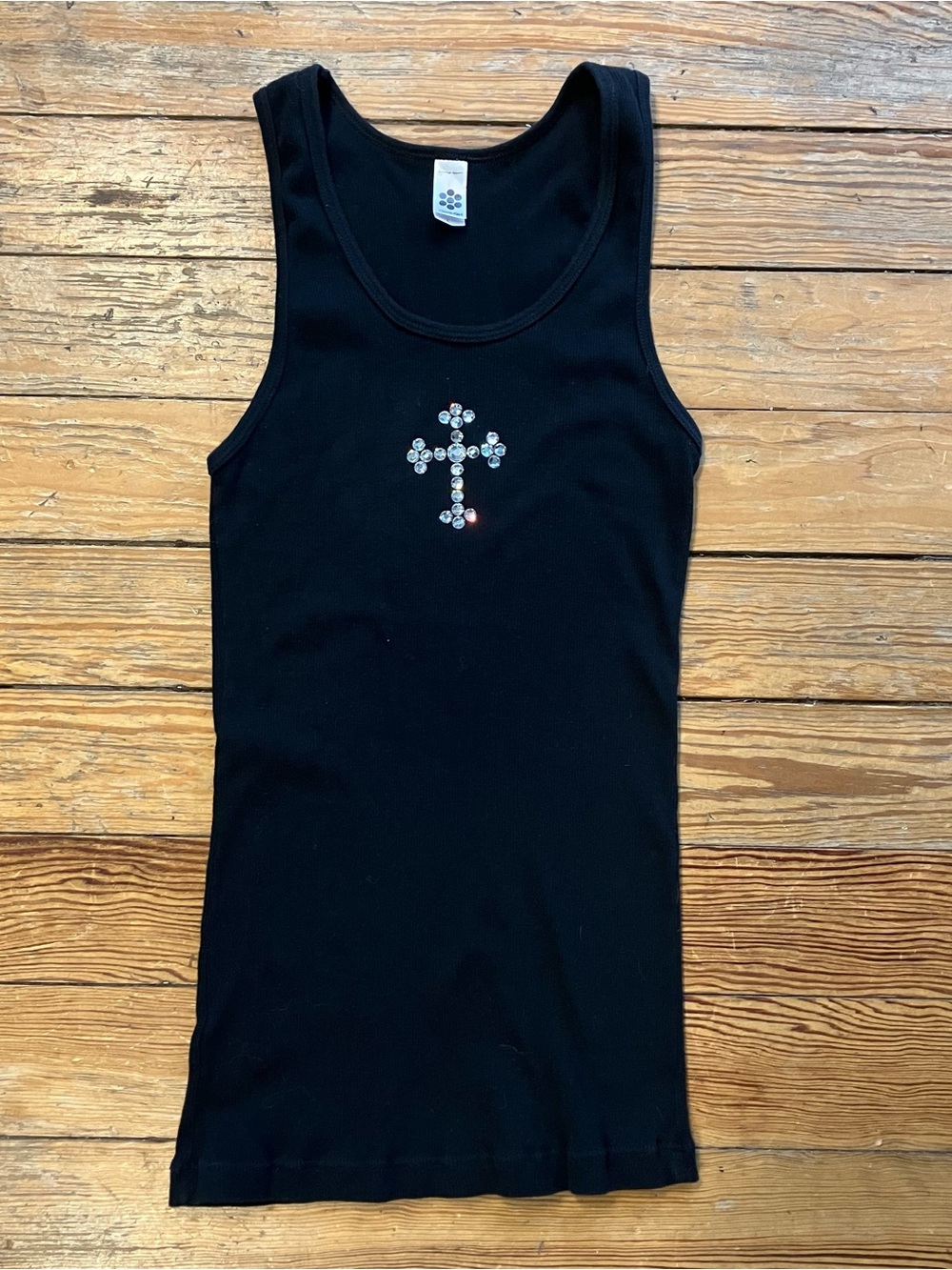 American Apparel black tank top with rhinestone cross size L womens